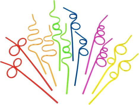 Crazy Straws for Kids - 12 Pk Silly Straws Plastic Reusable Funny Curly Twisty for Party Toddlers Children & Adults