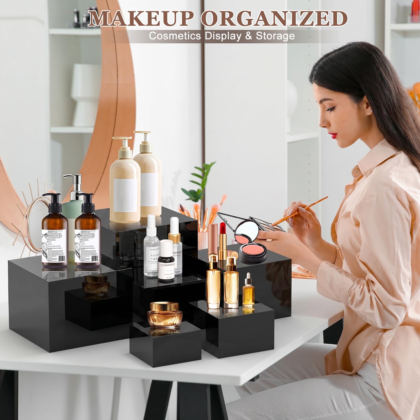 Ngdiluxury Elevadores de buffet para alimentos, acrílico, color negro