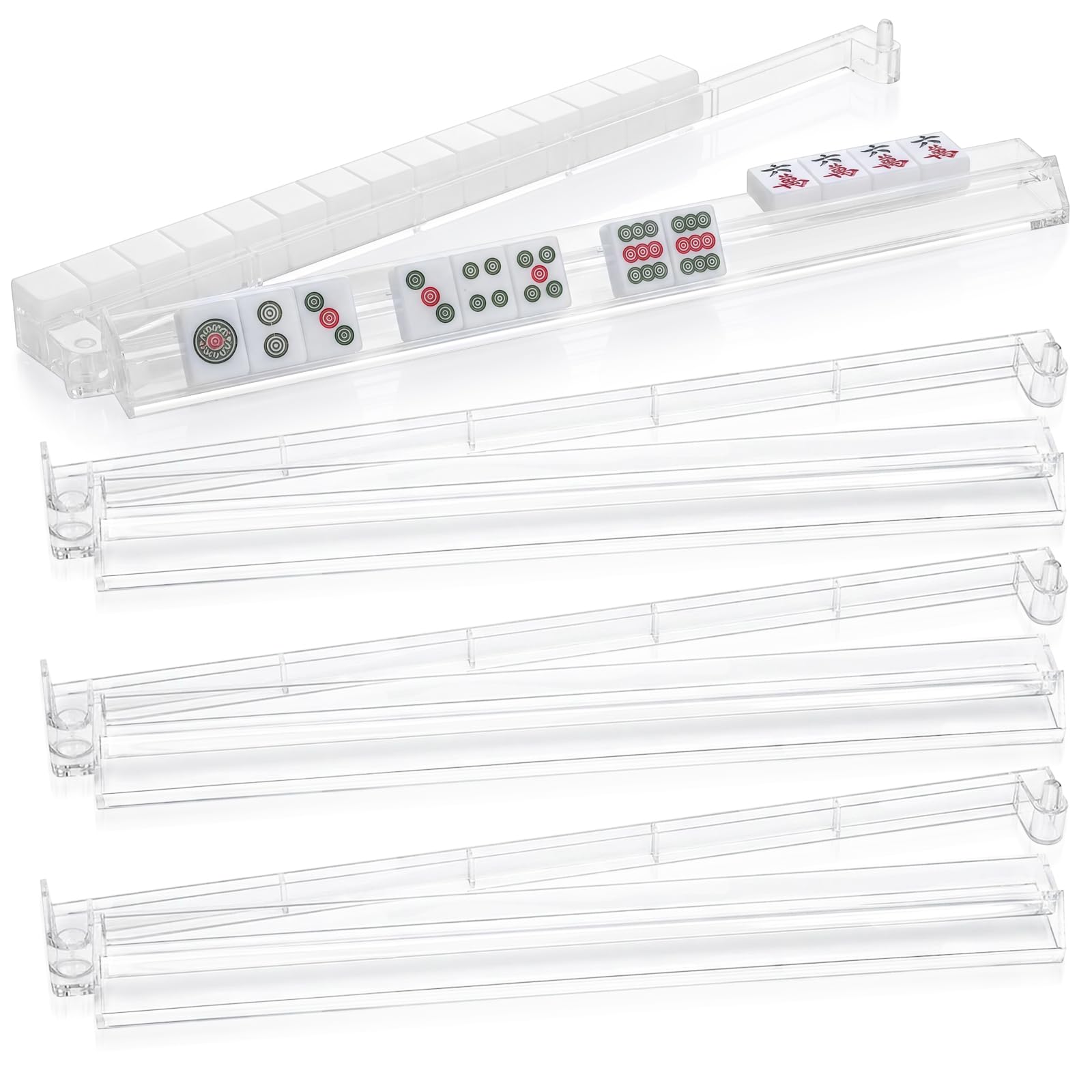 PTYTIFY Clear Mahjong Racks with Pushers Set of 4, Acrylic American Mah Jongg Accessories and Gifts, Siamese Mahjong Tile Holder