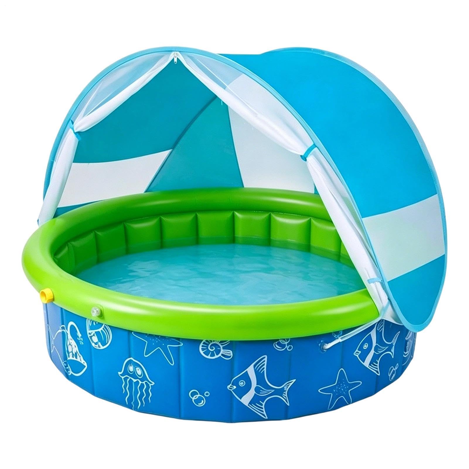 Kids Paddling Pool with Sun Shade, Kids Inflatable Pool, for Sunburn & Overheating Issue, UV Protection Foldable Design, for Parents, Backyard Summer Water Play
