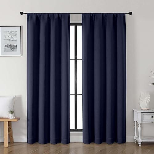 Miniatura 51 de Gwine - Cortinas opacas negras para dormitorio de 84 pulgadas de largo, juego de 2 paneles, cortinas sólidas reductoras de ruido con aislamiento
