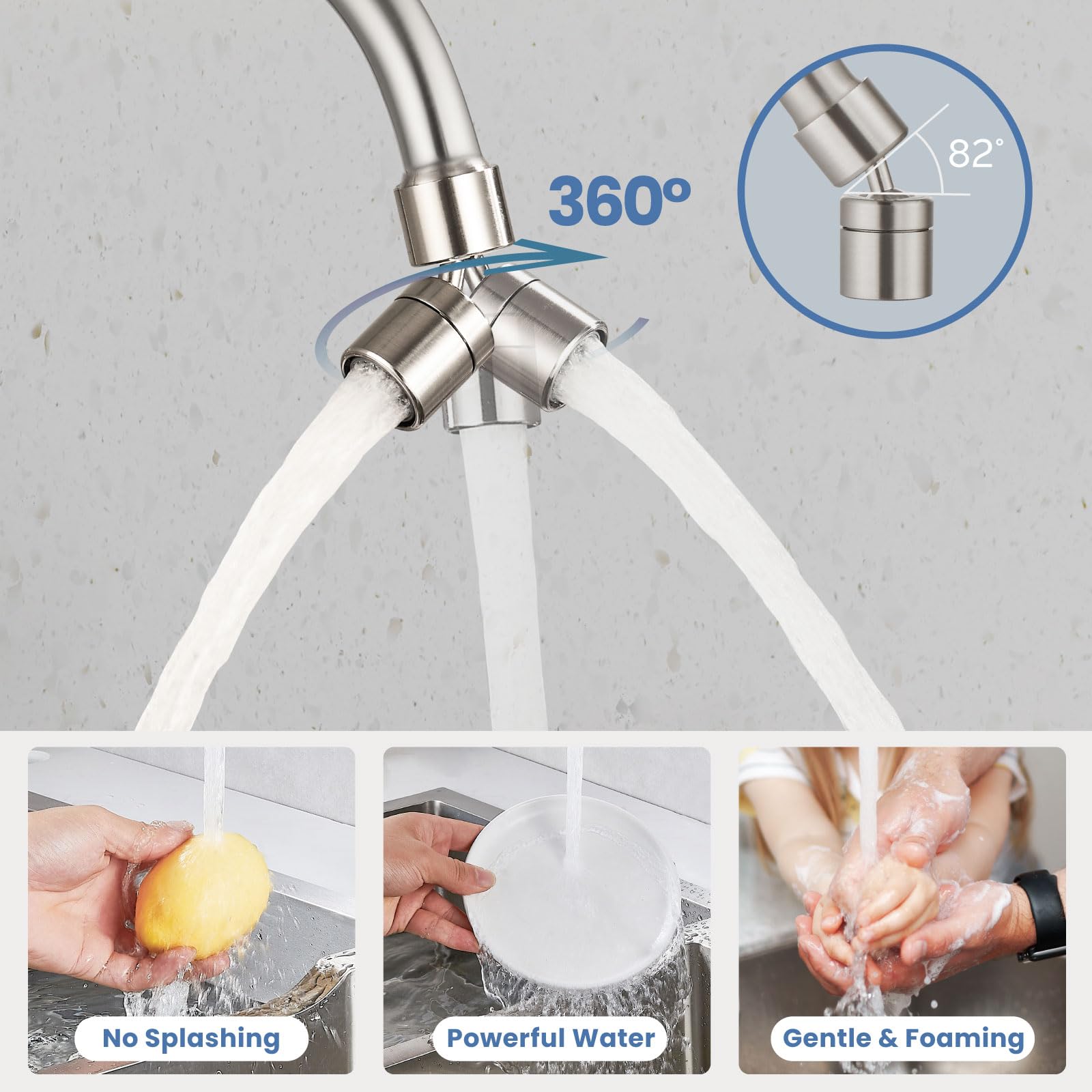 Airuida níquel cepillado montaje en pared grifo del fregadero 8 pulgadas centro doble cruz manijas 360 grados giratorio caño cocina mezclador comercial