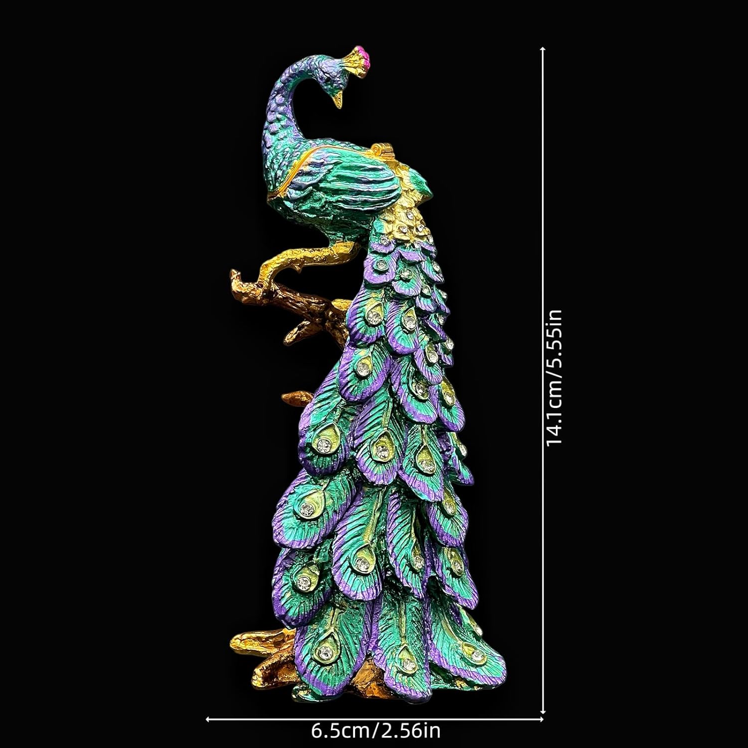 Peacock Jewelry Box Metal Vintage Trinket Storage Box with Rhinestone Decorative with Keepsake Box for Ring Earrings Peacock Flower Figurine, Gift for Women Girls, Home Decor (Blue)