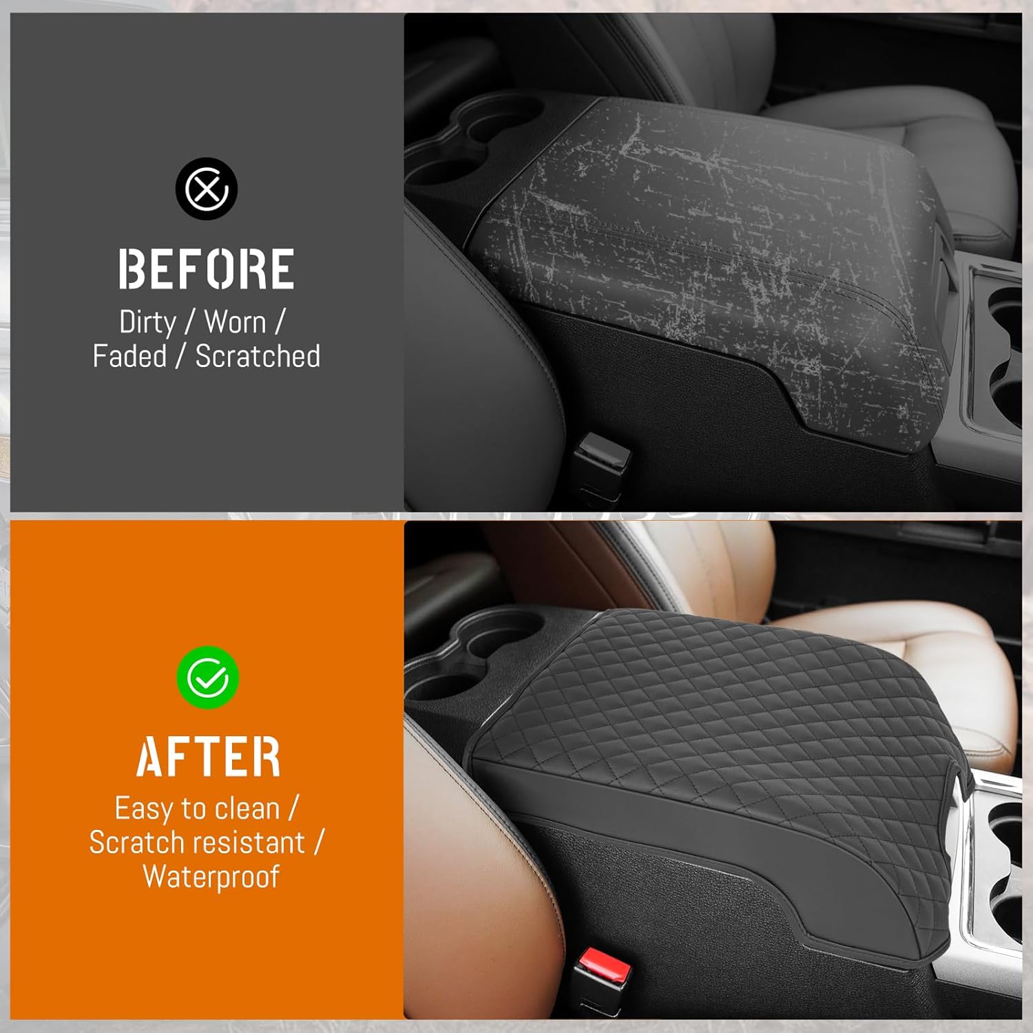 Center Console Cover fit for Ford F250 F350 F450 F550 2011 2012 2013 2014 2015 2016 Bucket Seat Console Only,Microfiber Leather Middle Console Armrest Cover,Arm Rest Box Lid Cushion Protector