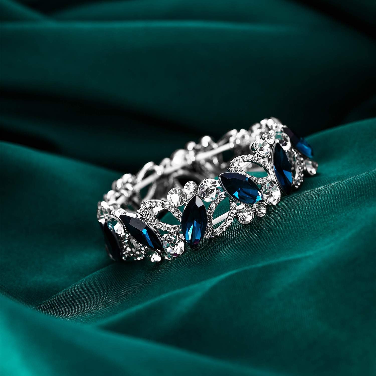 Flyonce Wedding Bridal Marquised Rhinestone Crystal Elastic Stretch Bracelets for Women - Image 4