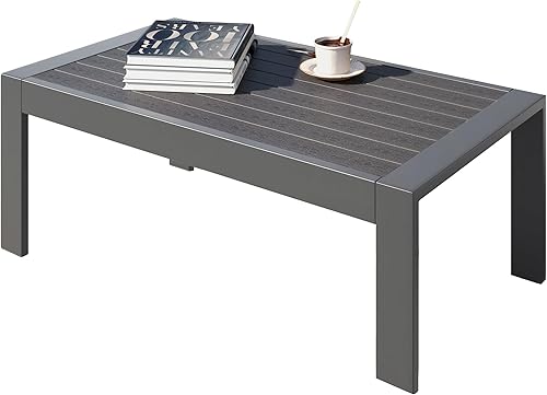 Mesa de centro de aluminio para todo tipo de clima, mesa de centro moderna para exterior, mesa de centro rectangular para patio y balcón y jardín,