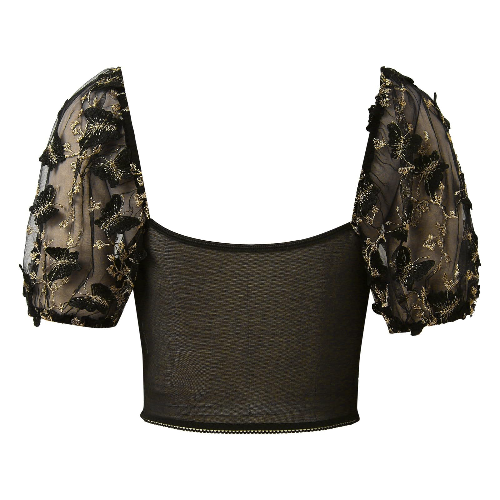 Camicetta tradizionale da donna con chiusura alta, a maniche lunghe, elegante, con inserto in pizzo, corsetto elegante, maniche svasate, top corto con camicetta in pizzo per