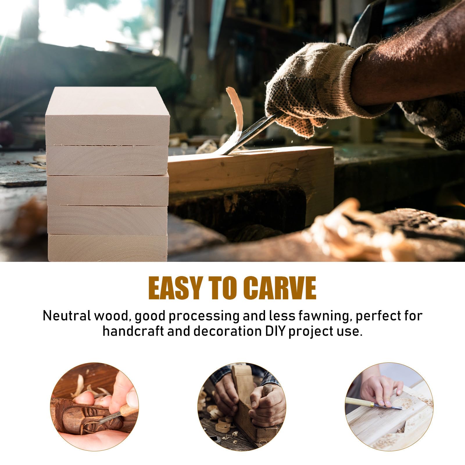 Bloques para Tallar de Madera de Tilo para Manualidades, 5 Piezas