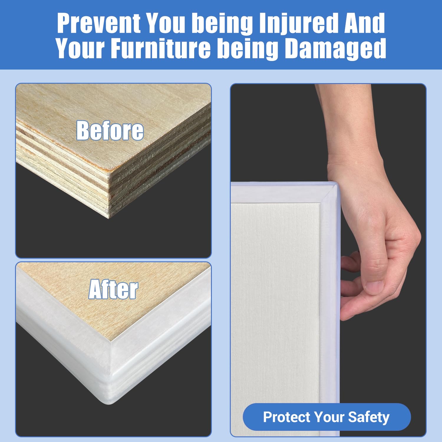 Borde de goma transparente, protector de bordes autoadhesivo transparente para metal, madera, contrachapado, vidrio, silicona, protectores de borde con canal en U de 10 mm, 6 m