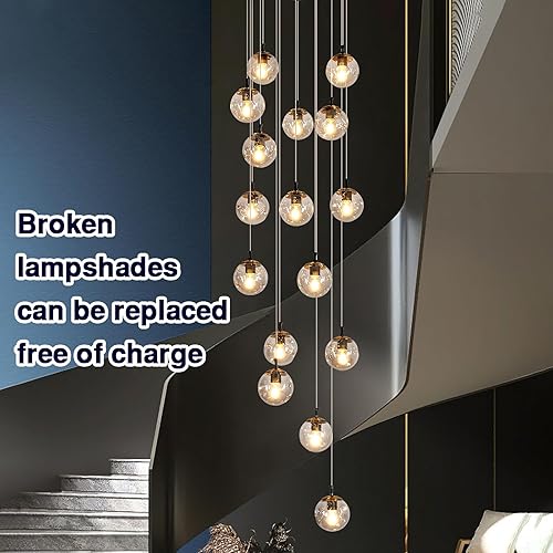 Miniatura 4 de SZXYKEJI Candelabro de 16 Luces Estilo Mediados de Siglo con Globo de Cristal para Escalera, Accesorio de Lámpara Colgante Larga, Candelabros