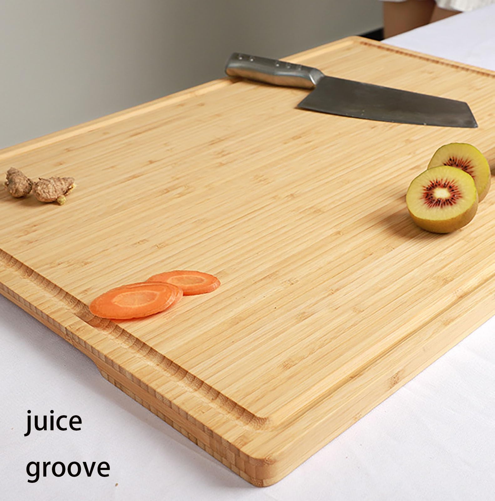 Tagliere grande in bambù, 60 x 45 cm, resistente, per carne, tacchino, verdure e formaggio, dimensioni extra large, con scanalatura per succhi, essenziale da cucina