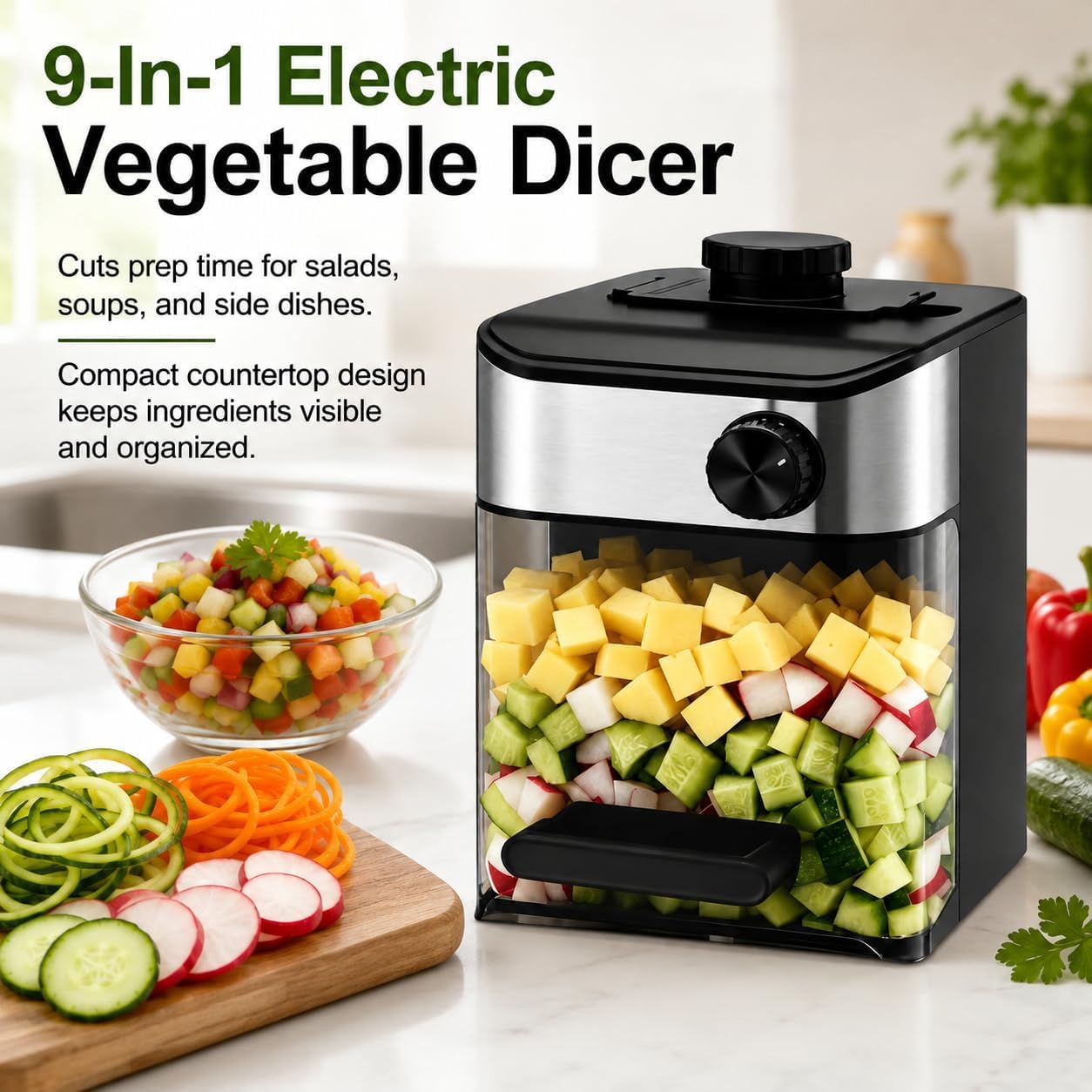 9-in-1 Elettrico Verdure Dicer, ciotola 1.83L, motore 800W
