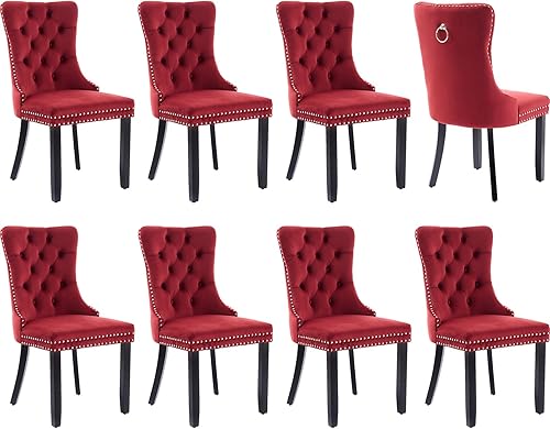 Miniatura 80 de Juego de 6 sillas de comedor modernas, sillas de comedor tapizadas con patas de madera maciza, silla decorativa de terciopelo camello, Sillas de 02-