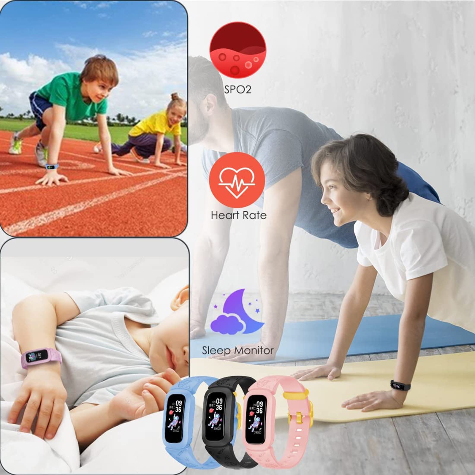 Wodoodporny smartwatch dla dzieci, dziewcząt, chłopców, nastolatków, monitor aktywności, krokomierz, monitor snu, budzik, monitor temperatury tlenu we krwi, opcjonalnie wielokolorowy