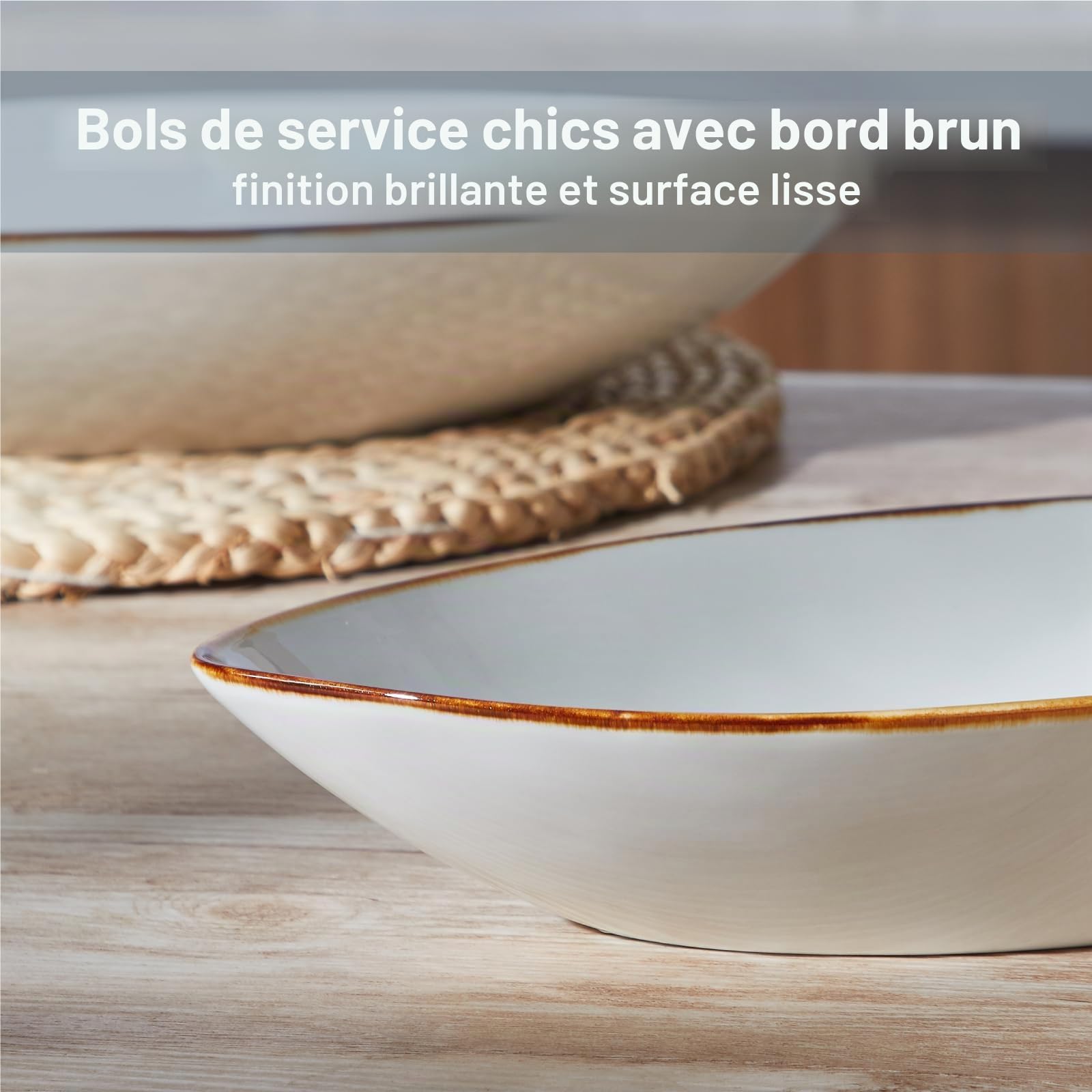ONEMORE Lot de 3 Plateaux de service en céramique blanche, pour dîner en famille, salade de fruits, table de fête