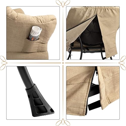 Miniatura 6 de HollyHOME Silla perezosa de tela con otomana plegable, cómoda silla de descanso y reposapiés plegable, sofá de ocio silla de lectura y reposapiés