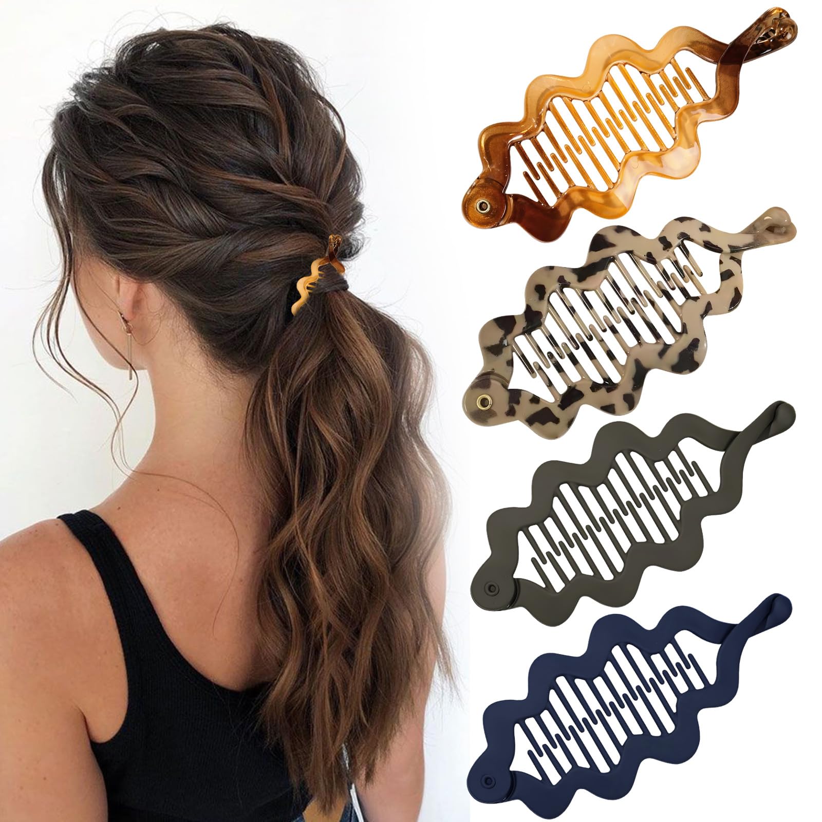 4Pcs Banana Clips for Wowen, Claw Clips with Thin Hair Acrylic Hair Accessories Gentle Hold for Daily Use Party Hairstyle Decoration (4 Colors)