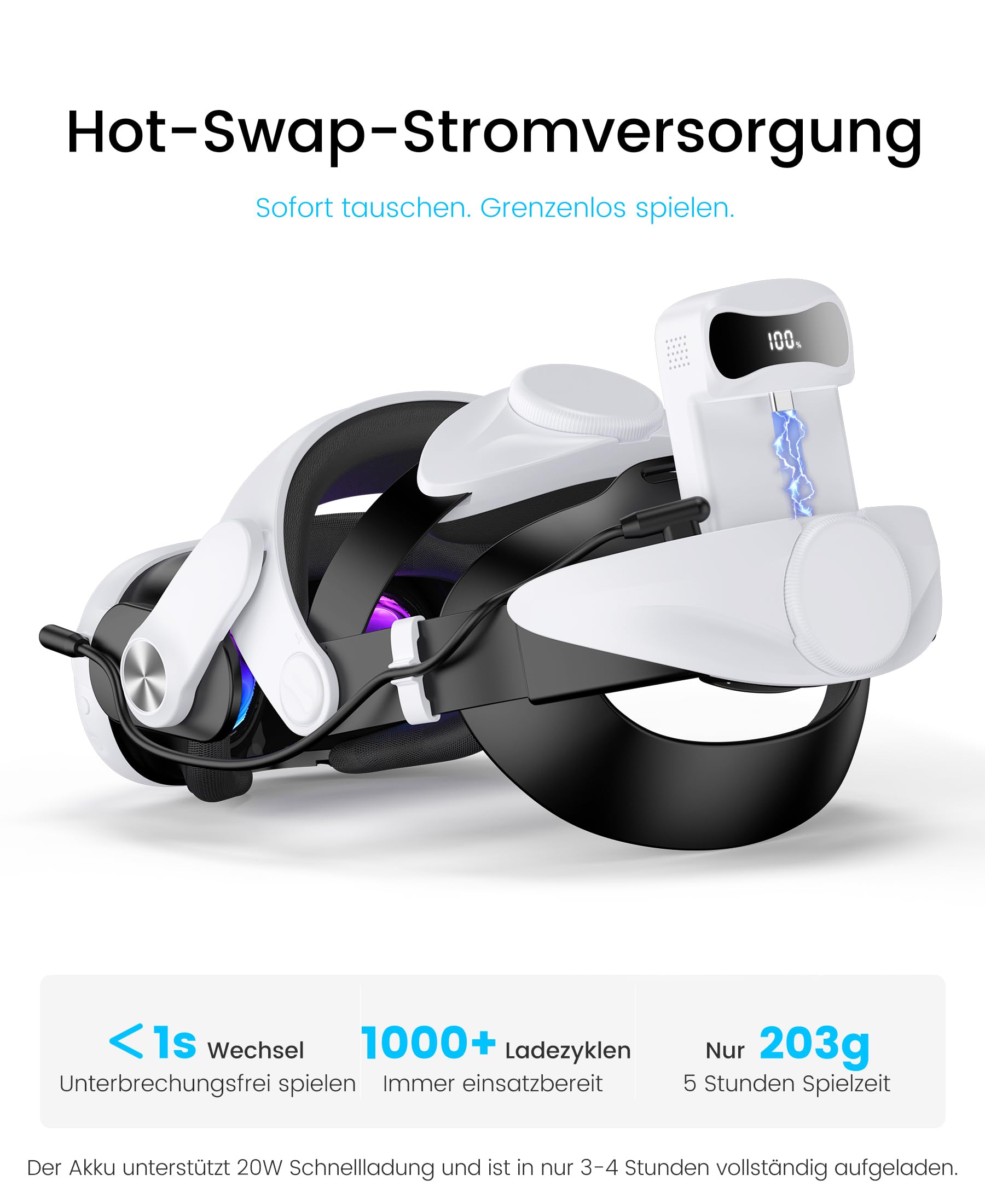 BEBONCOOL Headstrap für Meta Quest 3/3S/2 mit 10000mAh Hot-Swap-Akku, Komfortabler Elite-Strap-Ersatz für 3–5H verlängerte Spielzeit, Reduziert Gesichtsdruck&verbessert Komfort, VR-Zubehör für Oculus