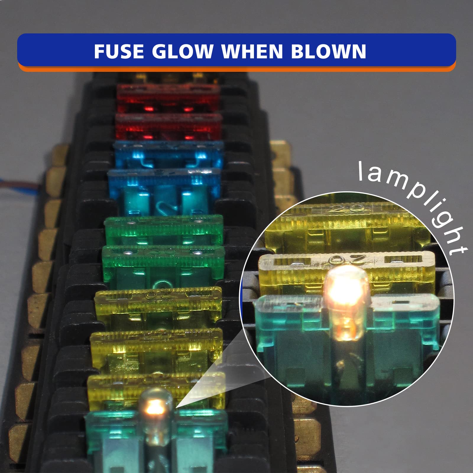 Busy-Anger, kit fusibili per auto, lama standard, fusibili per auto, luce quando soffiato, fusibile intelligente e facile identificazione, 50 pezzi