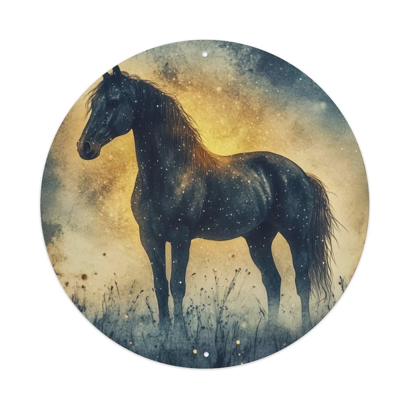 Animal The Black Horse of The Prairie Artwork Vintage Metal Tin Sign Plaque Wall Decor for Cafe, Club Bar, Office, Garden Metal Poster 8x8Inch