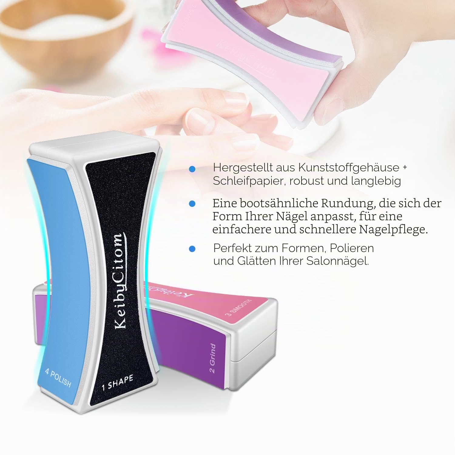 Nagelfeile Set Nagel Buffer zum Formen von Polieren, Neuer natürlicher Nagel-Shiner Buffer Block mit 4 Seiten für Nail Art Gel Anzug für Home Salon Gebrauch (2 Stück)