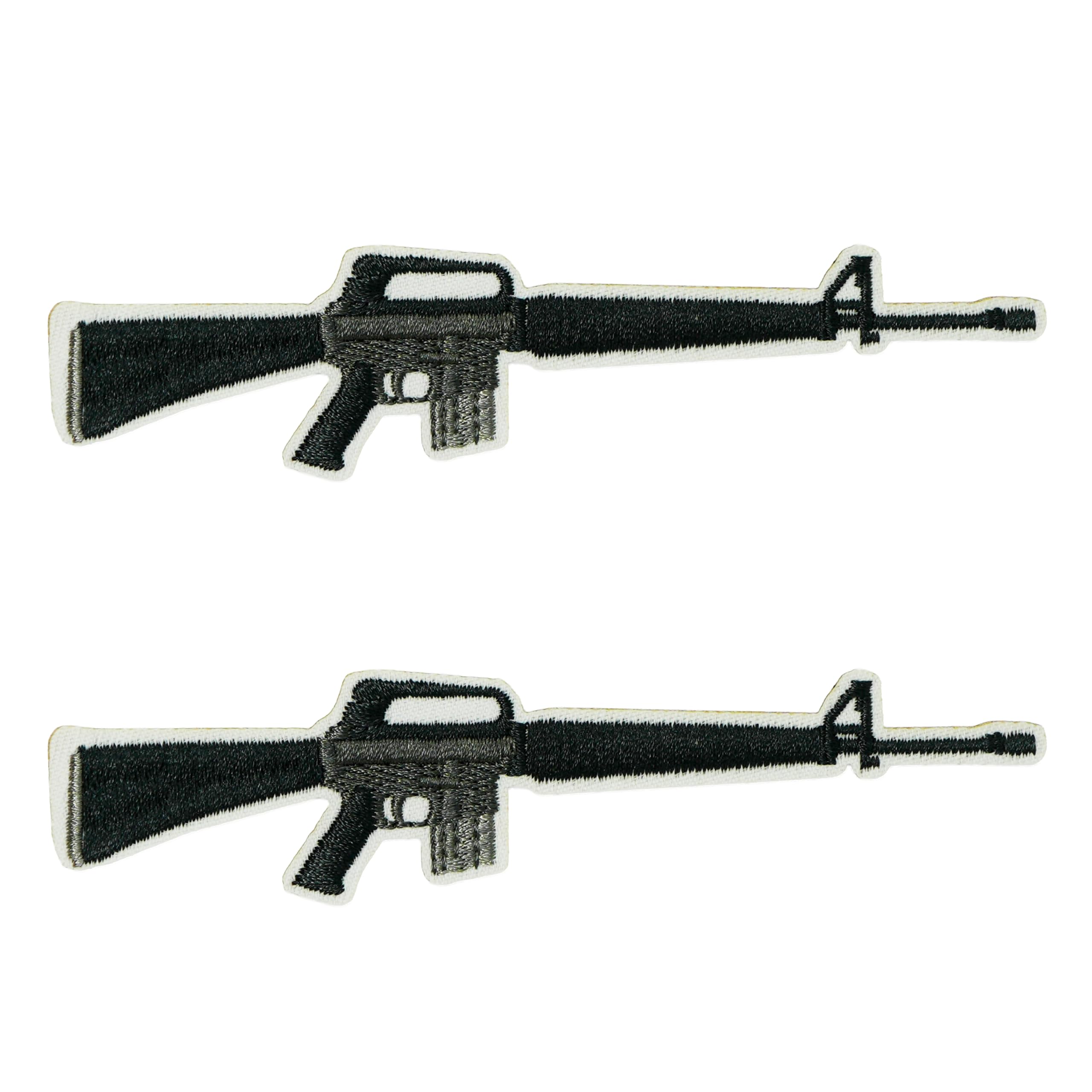 2 x M16 / M16A1 Rifle Embroidered Patch – 10cm x 3.5cm Vietnam-Era US Army Gun Iron-On Badge for Jackets, Military Gear, Tactical Bags & Collectors – Black Rifle Patch Set