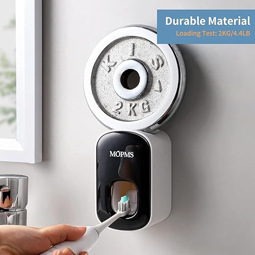 Miniatura 5 de MOPMS Dispensador de pasta de dientes montado en la pared para baño, exprimidor automático de pasta de dientes para niños y adultos (negro, 2