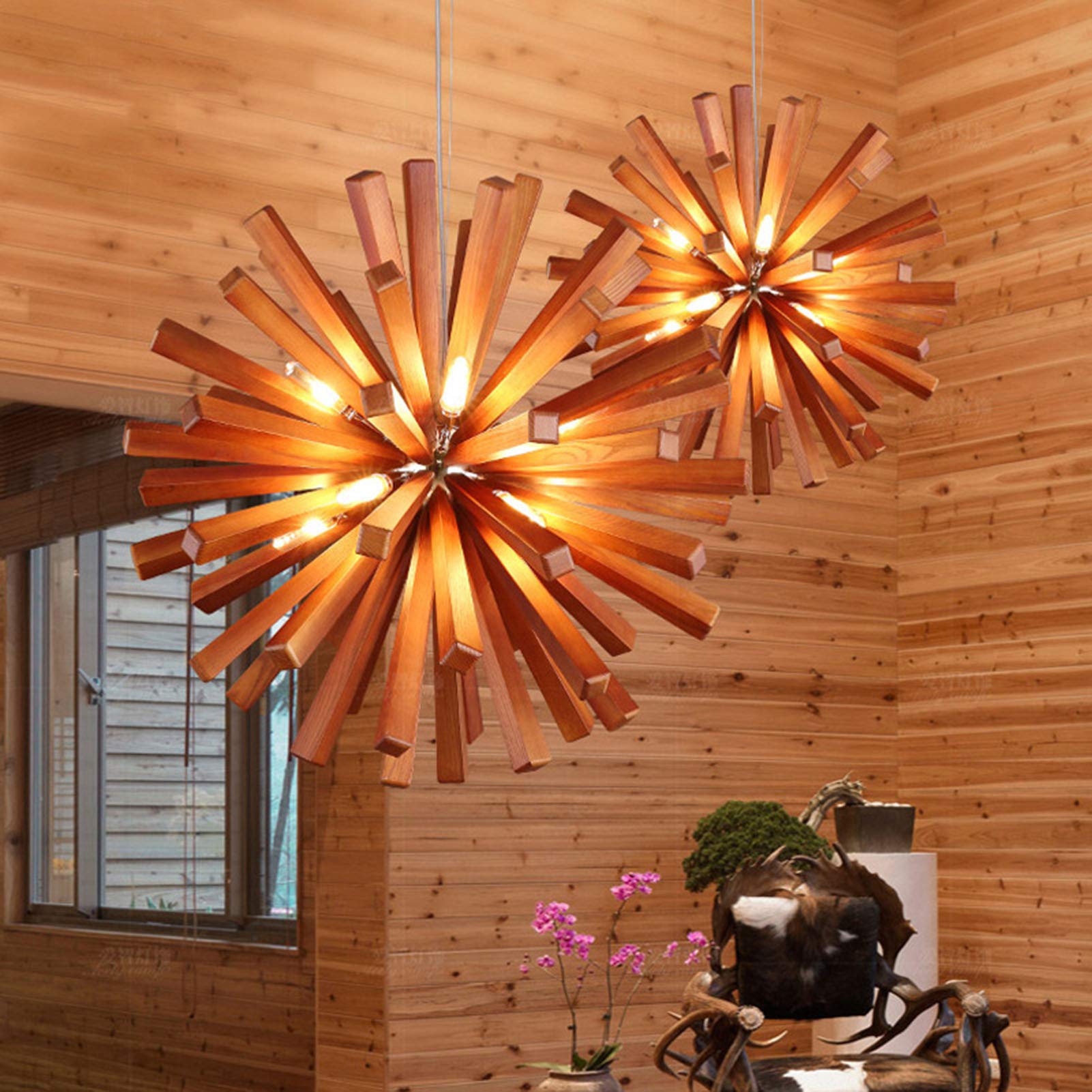Lámpara de Madera de diente de león nórdico G4 para Sala de estar, dormitorio, estudio, comedor, cafetería, Luces decorativas, Luces personalizadas sencillas, castaño, 35 cm