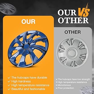 AUTOFREE 14" Premium Universal Wheel Rim Covers – Set of 4 Hubcaps,ABS&PC Material Hub Protection Accessory,Snap-on Replacement Caps for Car,Pickup Truck,SUV - 14 Inch Black&Blue Lacquer