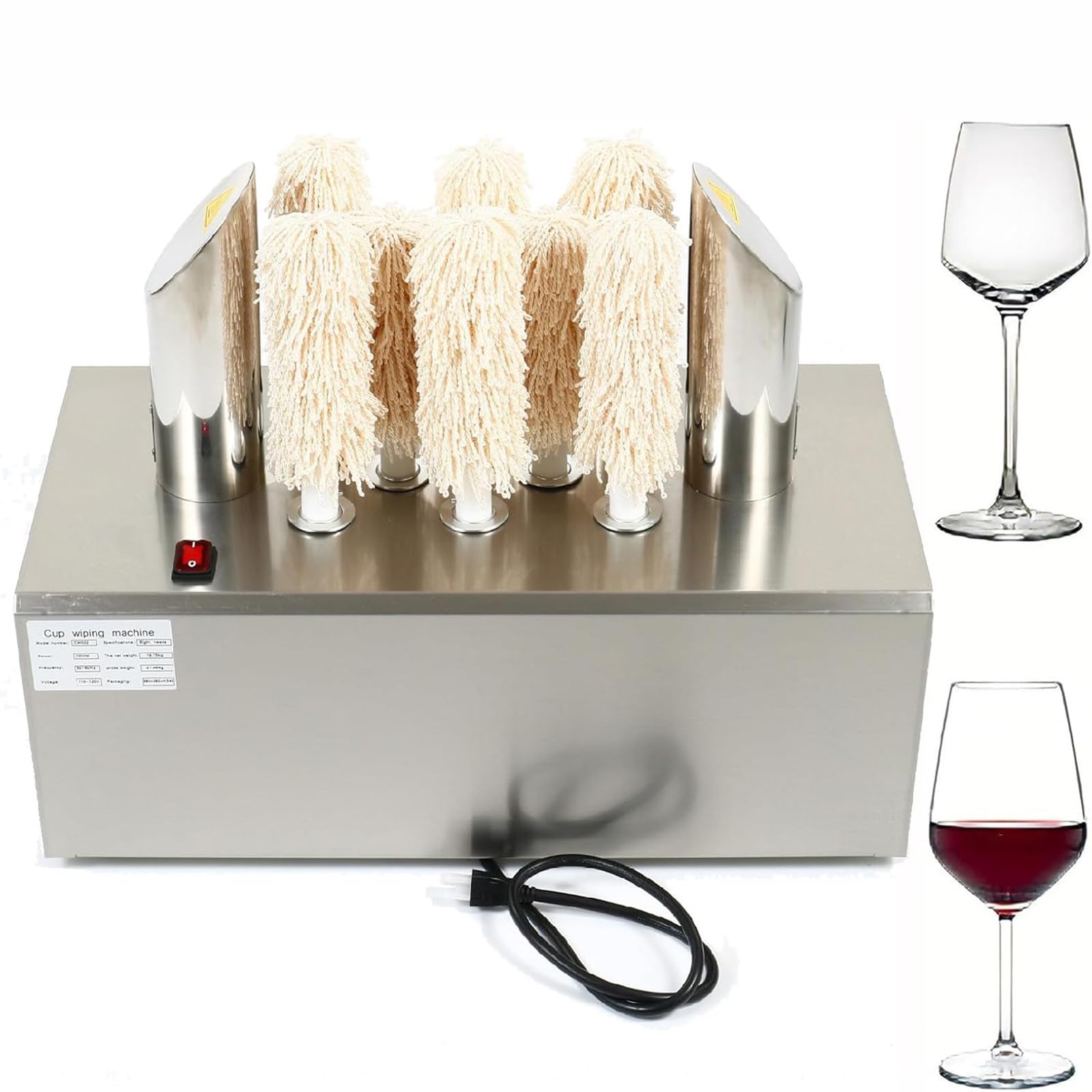 ZYLDDS Commercial Wine Glass Polisher Machine,Electric Glass Cleaning Machine with 3/5/8 Cloth Polishers,360° Cleaning Without Dead Angles for Hotels 8Heads