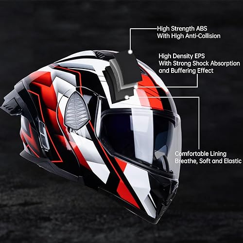 Miniatura 6 de Full Face Modular Motorcycle Helmets Dual Visor Flip up DOT Approved Racing Street Bike Motocross Helmet for Adults