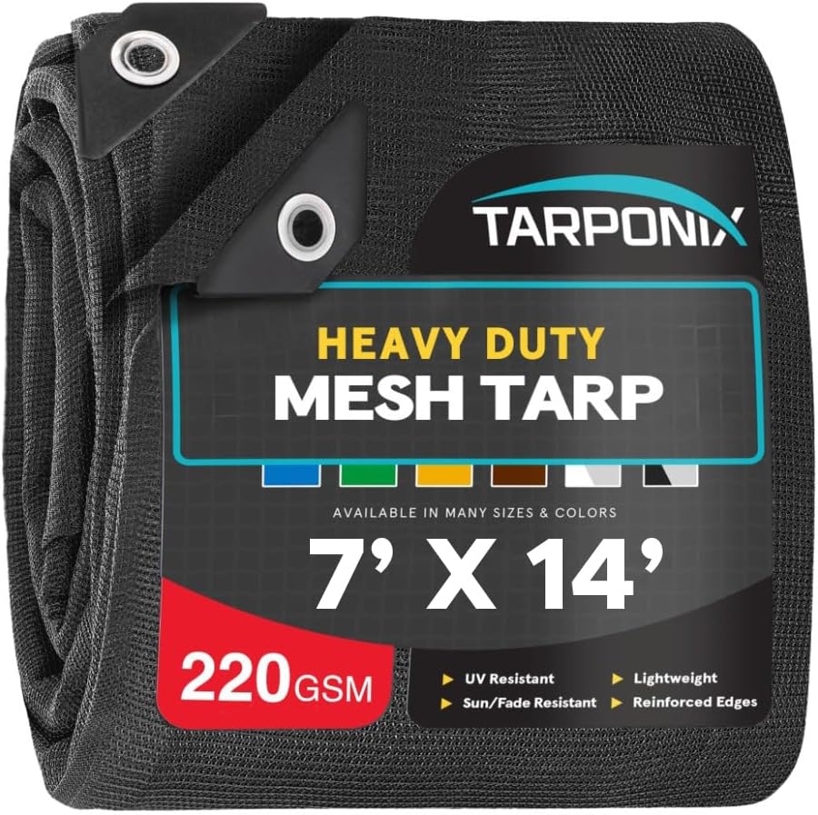 Heavy Duty Black Shade Cloth Mesh Tarp – Finish Size 12 x 14 FT with Grommets – Sun Shade for Garden, Plants, Greenhouse, Patio, Fences & Dump Trucks