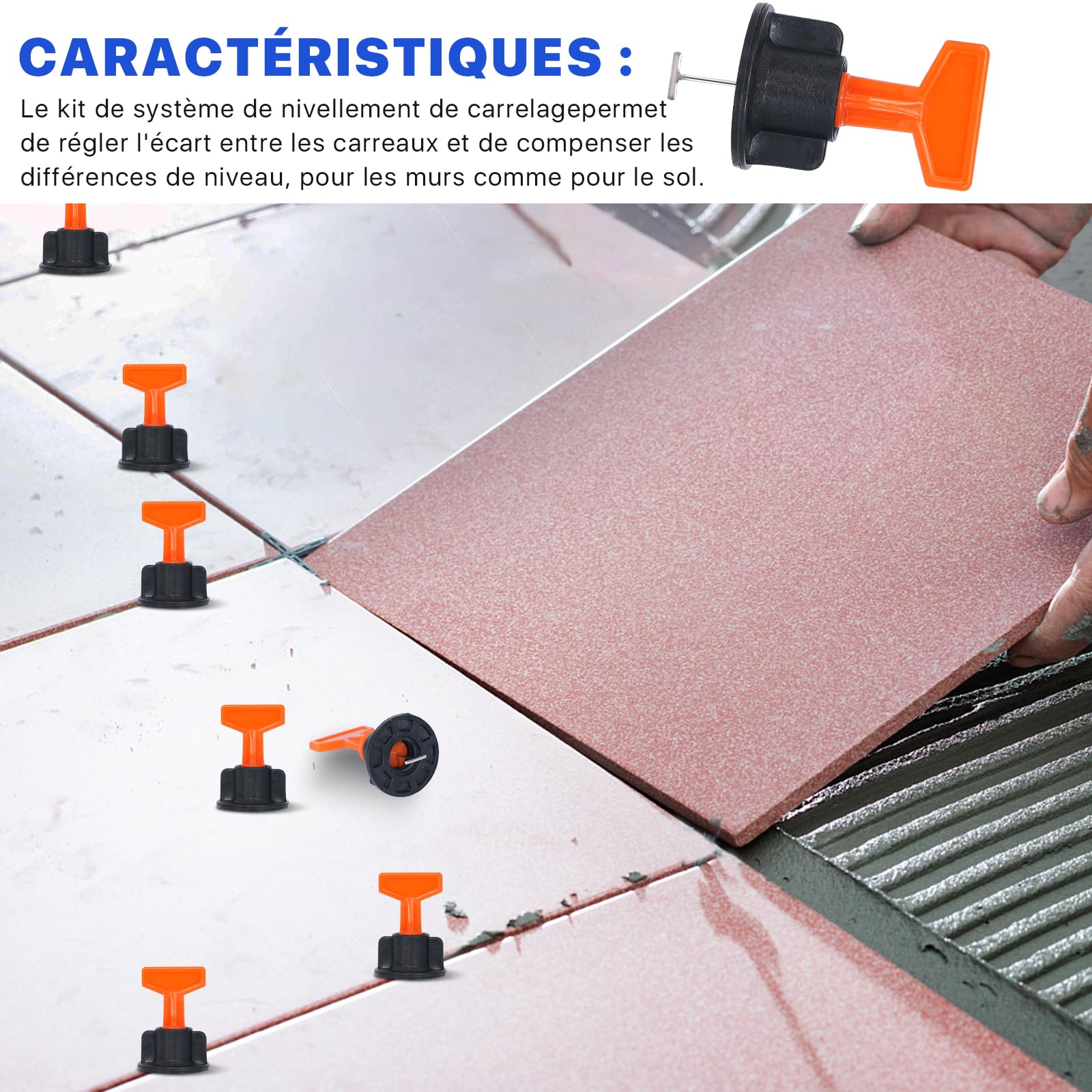 Sistema di livellamento per piastrelle professionale–150 dischi di livellamento,500 dischi da 2 mm e 500 da 3 mm,3 chiavi speciali e 20 perni in acciaio per la posa di pavimenti e pareti(rosso)