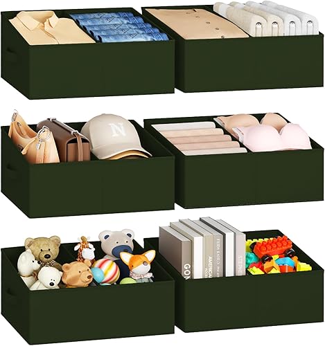 Miniatura 24 de DIMJ - Organizadores de estante grande para armario, cestas organizadoras trapezoidales de tela plegables con asas y divisor, cajas de Gris plateado