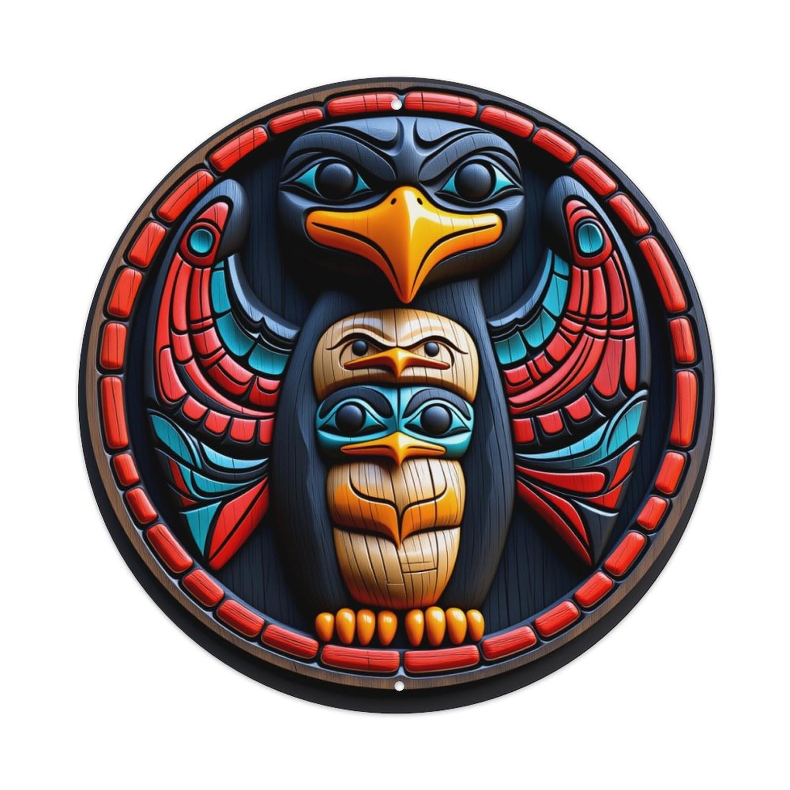 Wmlzdnwr Vintage Native American Artistic Bird Design With Vibrant Colors And Intricate Patterns Round Tin Sign,Retro Wall Art,Metal Poster For Home, Bar, Garage, Cafe, Rustic Indoor & Outdoor Decor, 8X8 Inche
