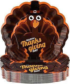 EPHYO 50 Count Thanksgiving Paper Plates Disposable Dinnerware Dinner Salad Appetizer Dessert Plates Fall Give Thanks Autumn Harvest Party Plates Supplies 9inch Turkey Shaped