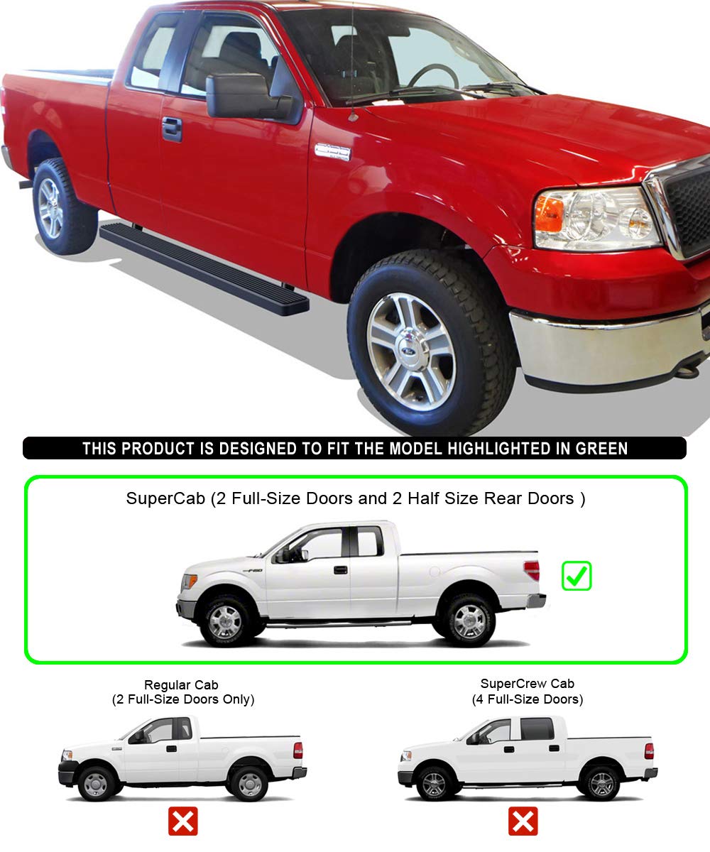 APS 6in Running Boards For Ford F150 F250 - Black Powder Coated Nerf Bars & Side Steps