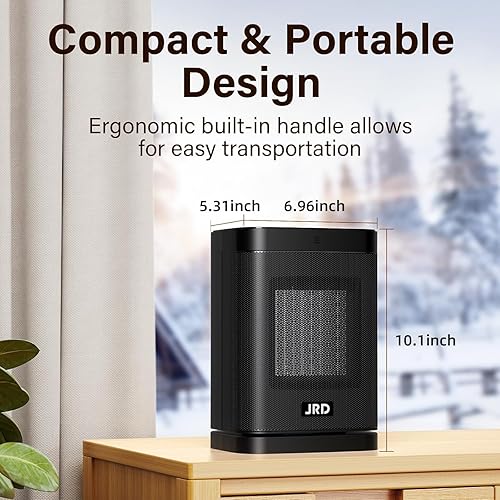 Miniatura 6 de JRD Calentador de espacio PTC de 10 pulgadas con oscilación de 80°, termostato, temporizador de 12 horas, calor rápido, modo ecológico, control