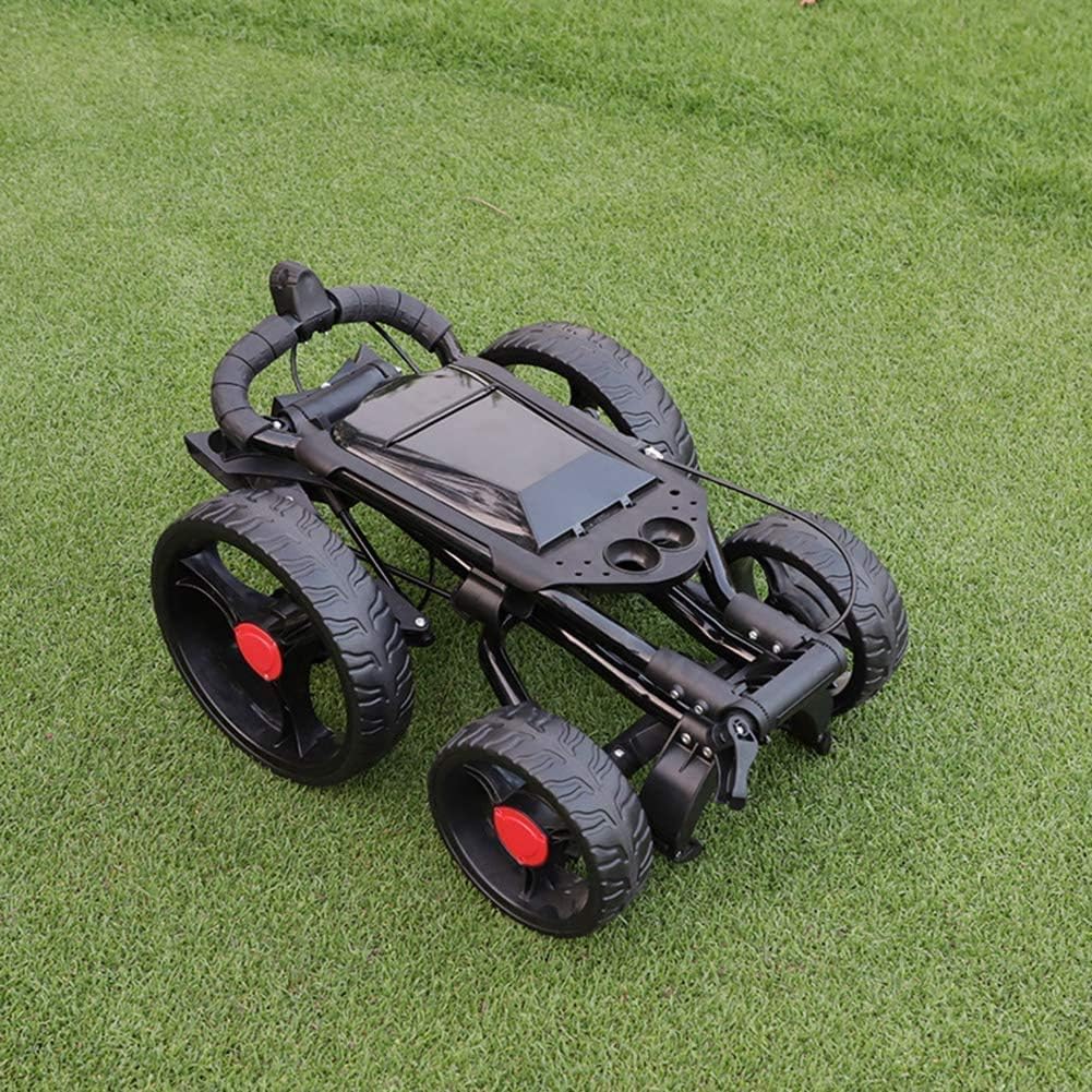 Golf Push Cart Golf Trolley 4 Wheel, Foldable Lightweight Golf Caddy with Hand Brake, Umbrella Stand, Drink Holder, Smooth Wheel, Multi-Function Panel - Easy Installation