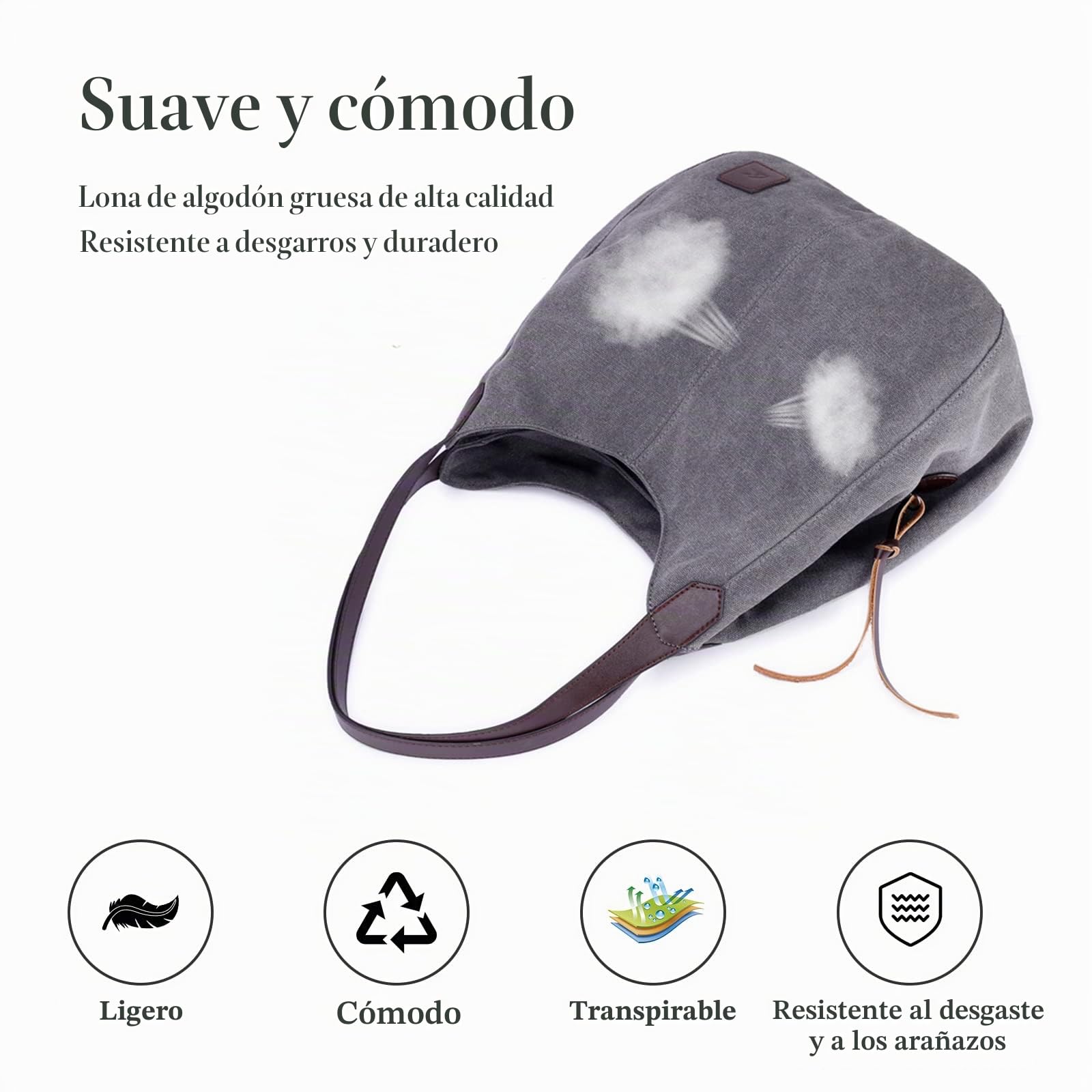 Bolsos de Mujer Lona Bolsa Tote Señoras Bolso de Hombro Vintage Bolso de Mano Ligero para Compras Viajes Escolares Trabajo