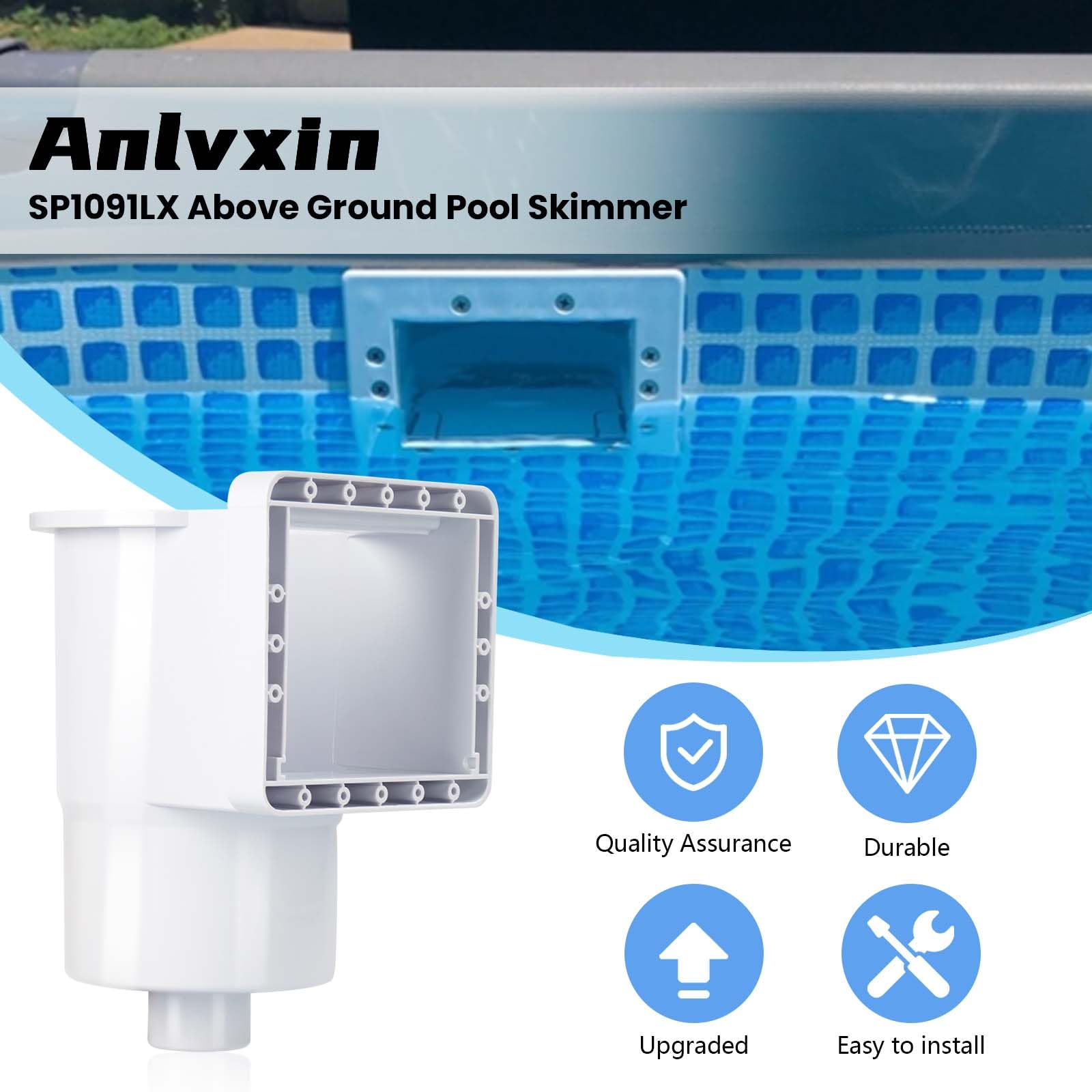 SP1091LX Skimmer per piscina fuori terra, skimmer per piscina, skimmer passante parete, skimmer per piscina fuori terra (con accessori), larghezza di apertura 15,2 cm, compatibile con tutte le