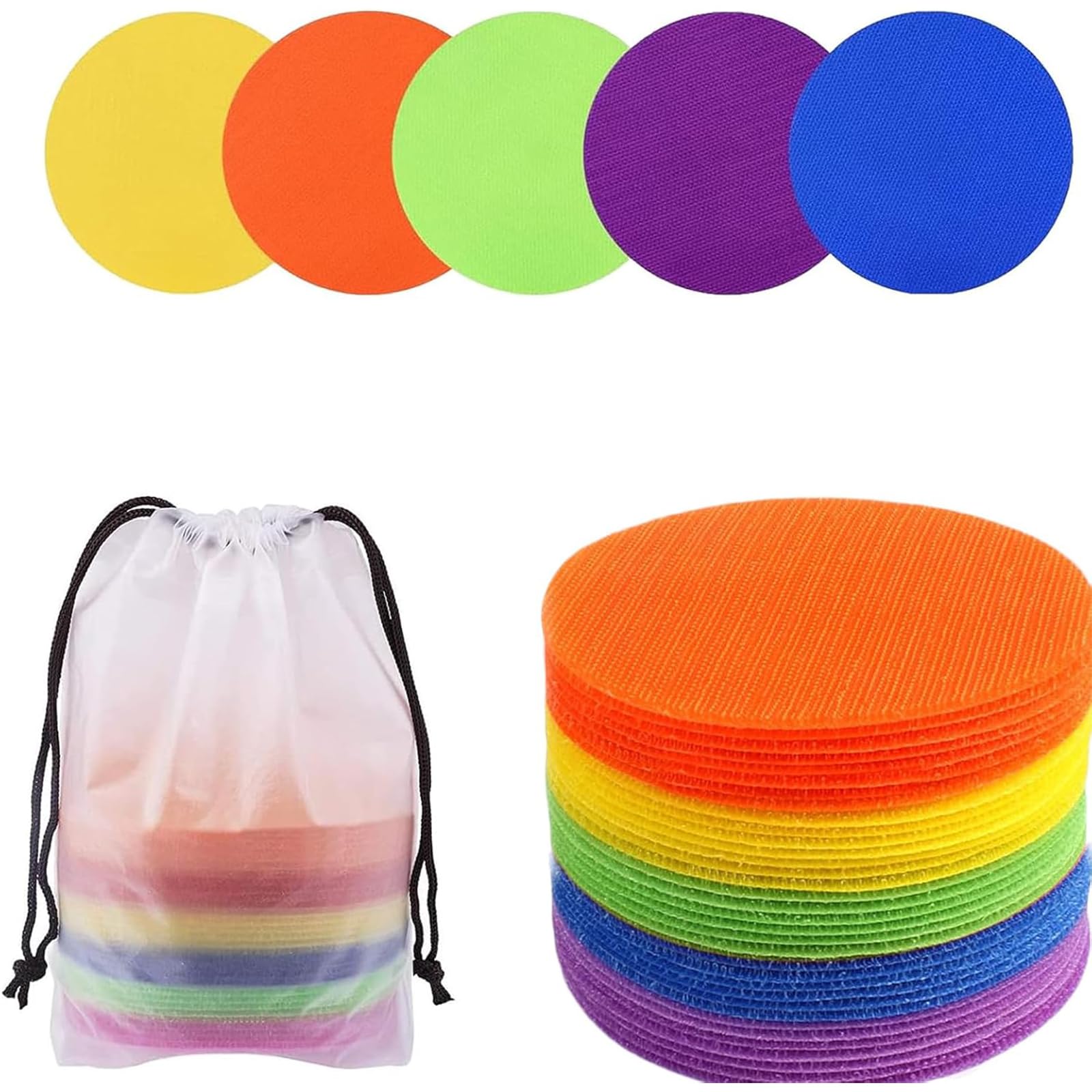 40Pcs Classroom, Carpet Spots for Classroom, Carpet Markers with Storage Bag, 10cm Diameter, 5 Colors, for Teachers, Kids, and Physical Training Activities