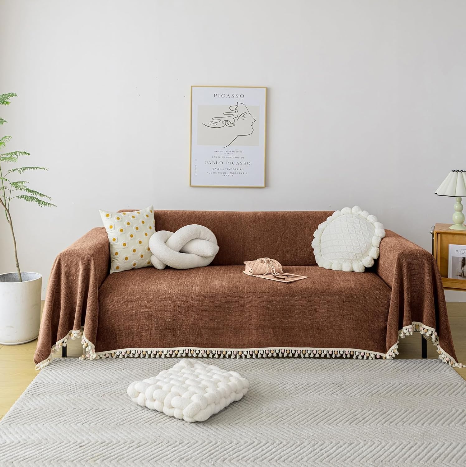 Serviette de canapé bohème en tissu chenille RKK couvre-lit antidérapant 180x340cm