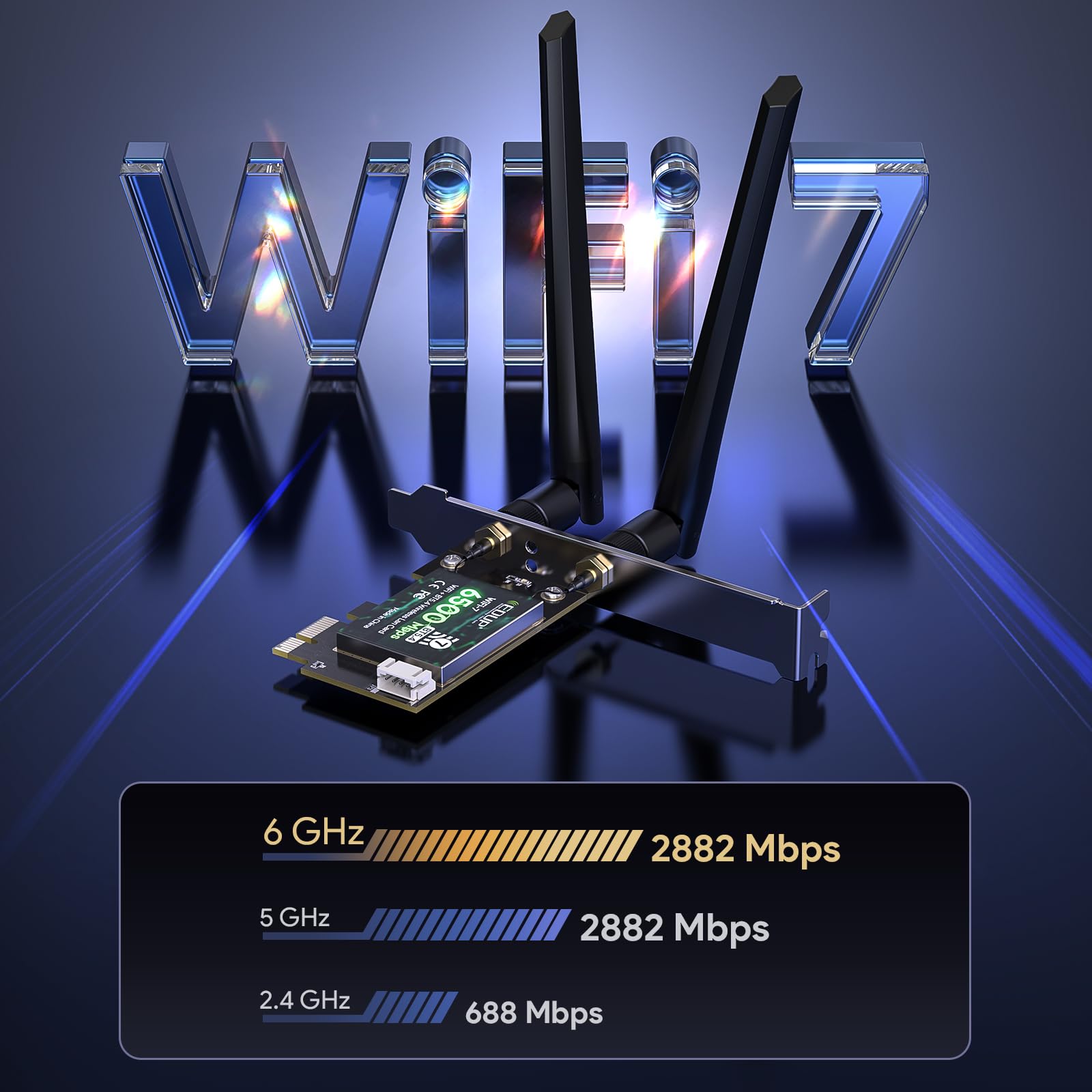 EDUP Scheda di rete wireless PCIE WiFi 7 AXE6500 Wi-Fi 7 per PC, Bluetooth 5.4 Tri-Band 6G/5G/2.4Ghz OFDMA 802.11be, compatibile con Intel/AMD Windows 11 (64-Bit) e Linux Kernel 6.7+