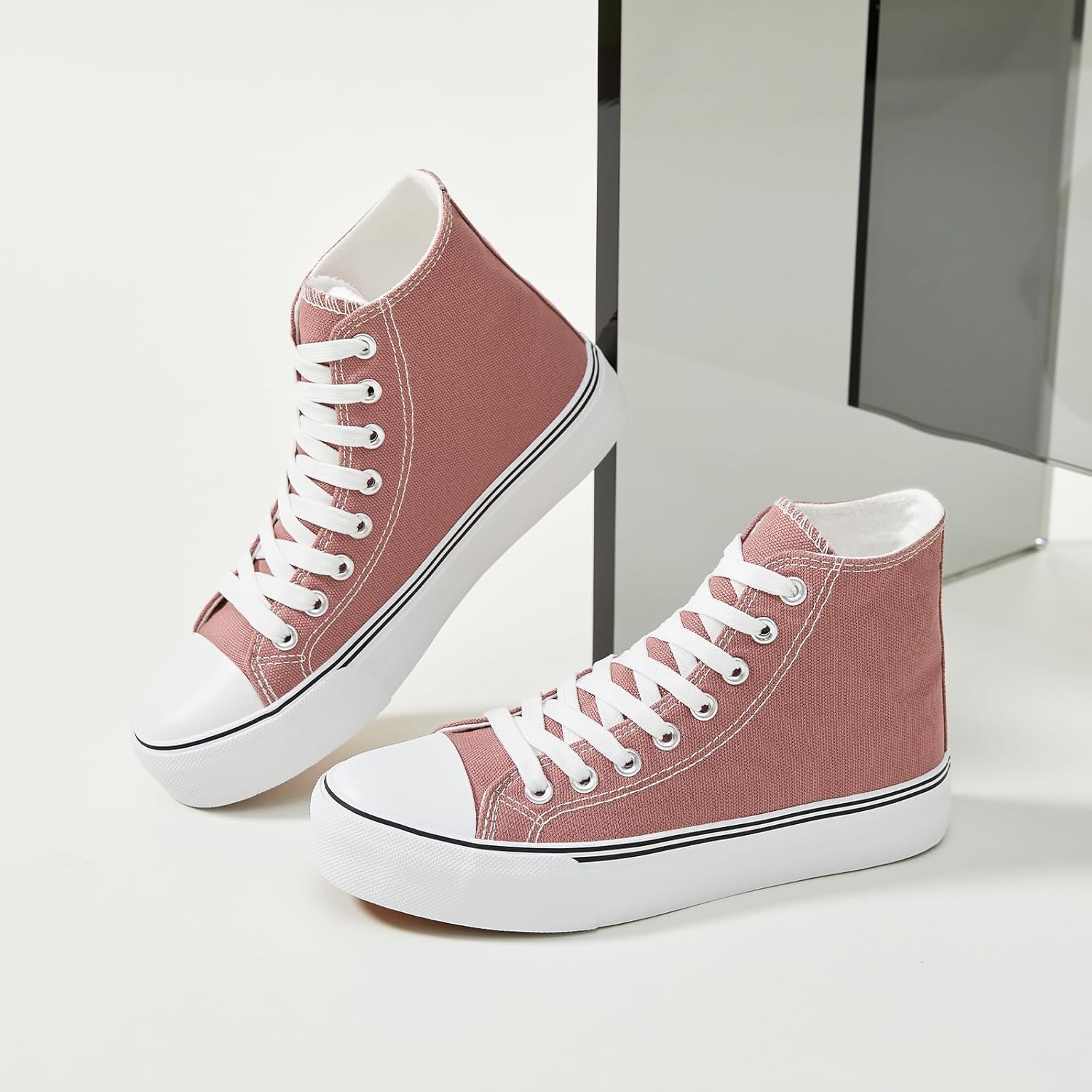 Iarus High Top Sneakers for Women White Canvas Comfortable Shoes for Women Walking Casual Sneakers Tennis Shoes - Image 4