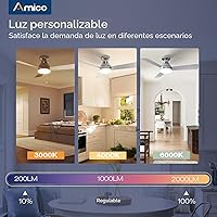 Vista 6 de Amico Ventiladores de techo con luces, perfil bajo, control remoto, montaje empotrado, reversible, 3CCT, regulable, silencioso, para dormitorio, uso