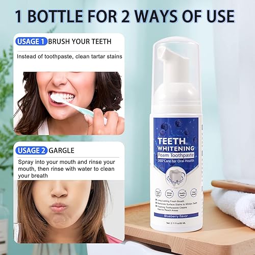 Miniatura 4 de Pasta de dientes blanqueadora dental con flúor, espuma de mousse ultrafina para encías de limpieza profunda, eliminación de manchas, 3 sabores