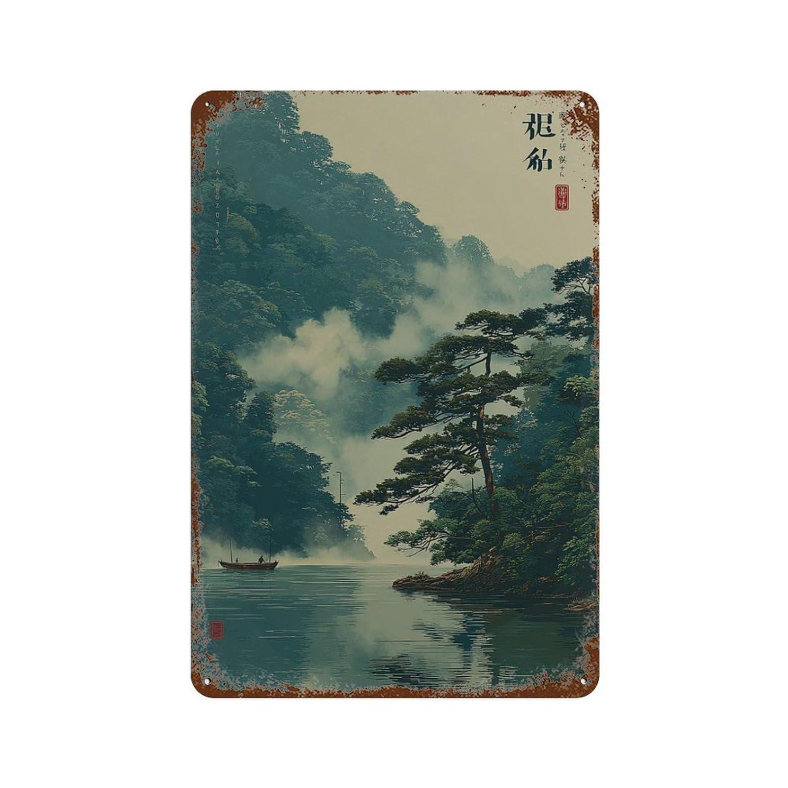 xiaoxiaoshen Misty Mountain River Serene Landscape Modern Nature Wall Decor Art Metal Tin Poster Modern Home Decor Art Home Bar Shop Decorations Vintage Sign 30x20cm