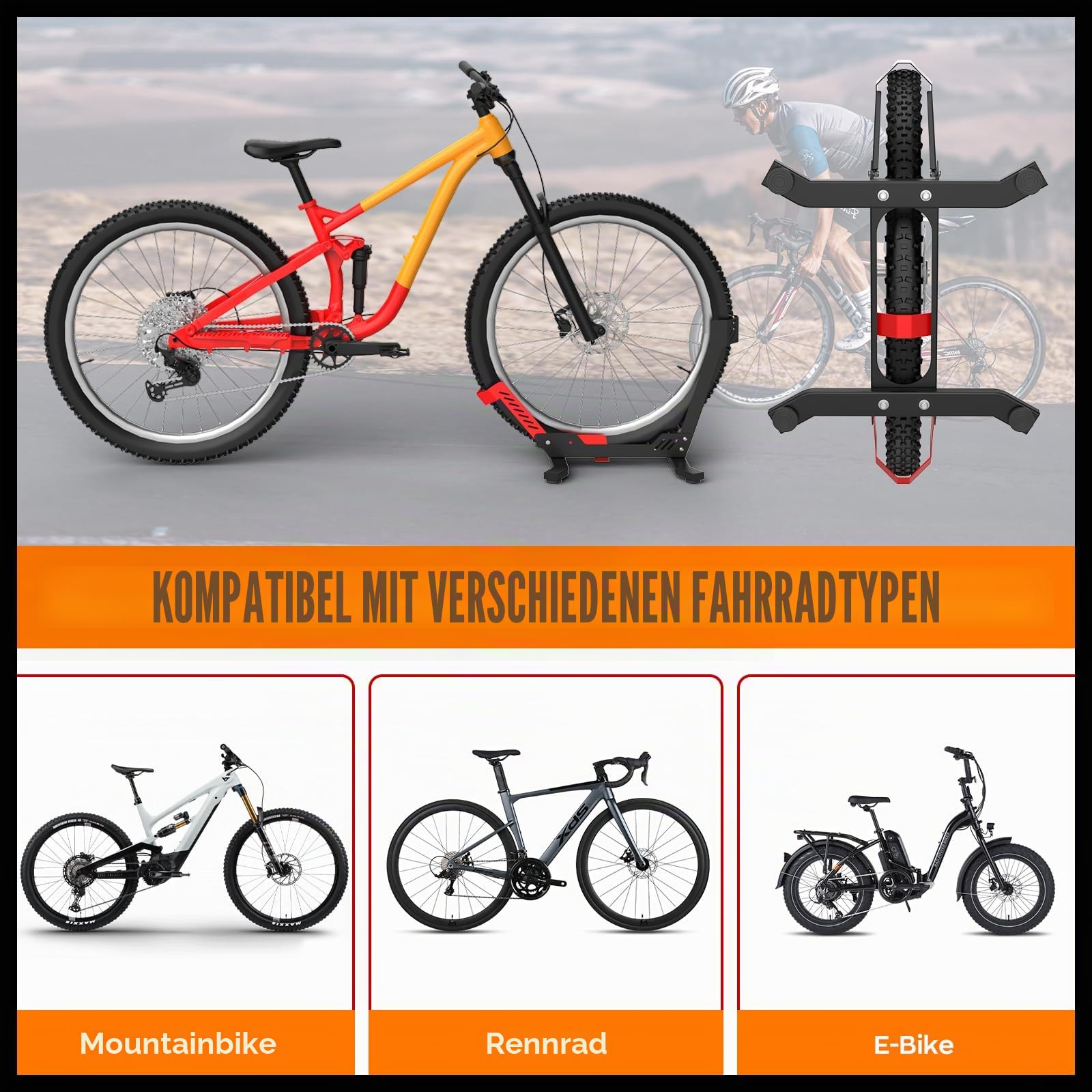 IMAYCC Professional Fahrradständer für 26-29 Zoll Mountainbike E-bike Rennrad MBT Boden für die Aufbewahrung innen & außen - Zuhause, Garage & Garten