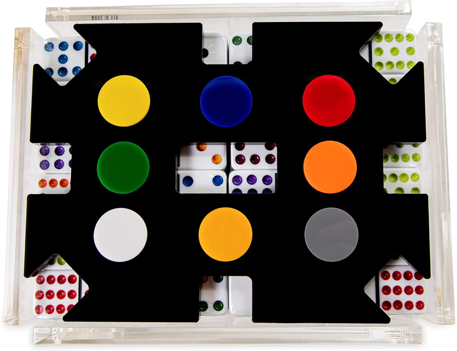 LuxeDominoes Black Acrylic Double 12 Modern Mexican Train Dominoes for Adults